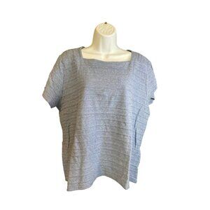 Liz Claiborne Womens Top XL Blue Heathered Short Sleeve Square Neck Minimalist